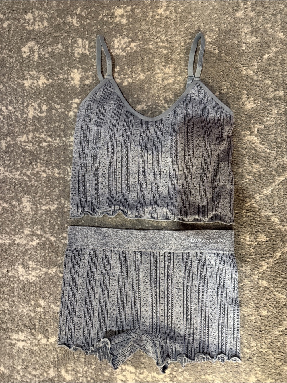 Laura Ashley Gray Patterned Knit Bralette & Shorts Lounge Set